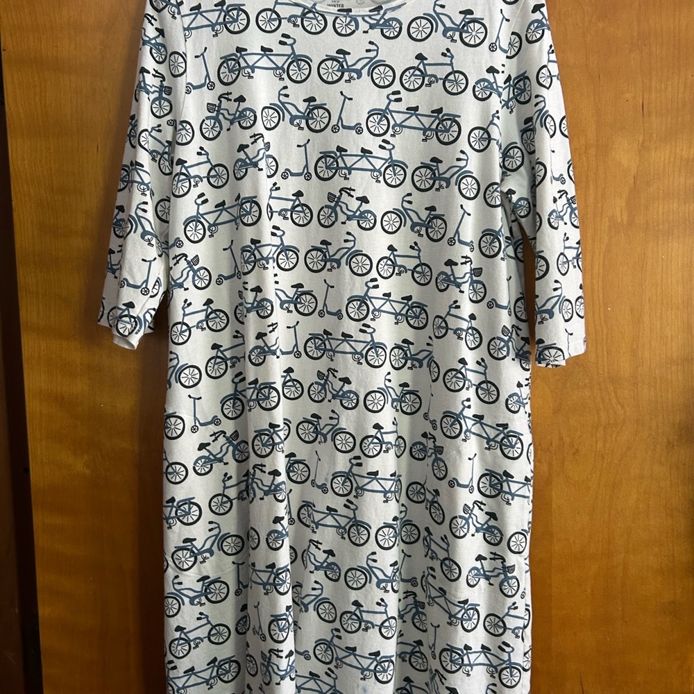 Women's Cream Midi Dress with Navy Bicycle Print